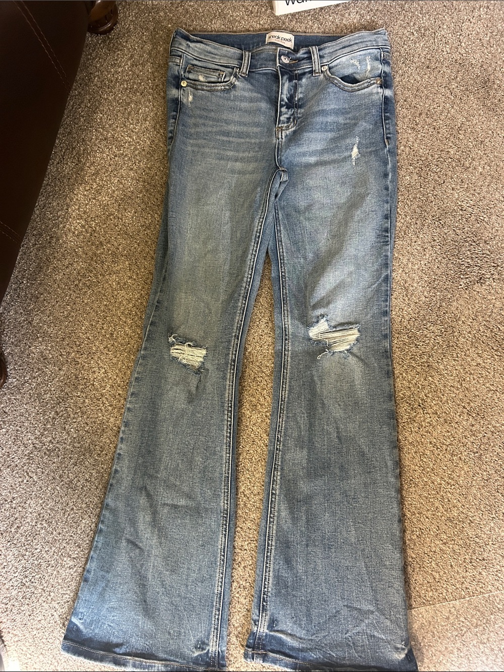 Sneak Peek Light Blue Distressed Wide Leg Jeans